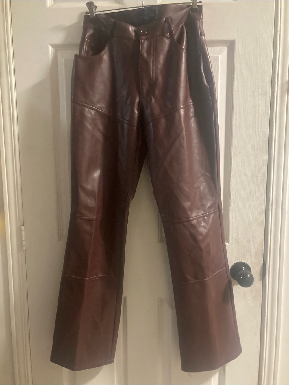 Erika Maroon Faux Leather Pants with Branded Tag